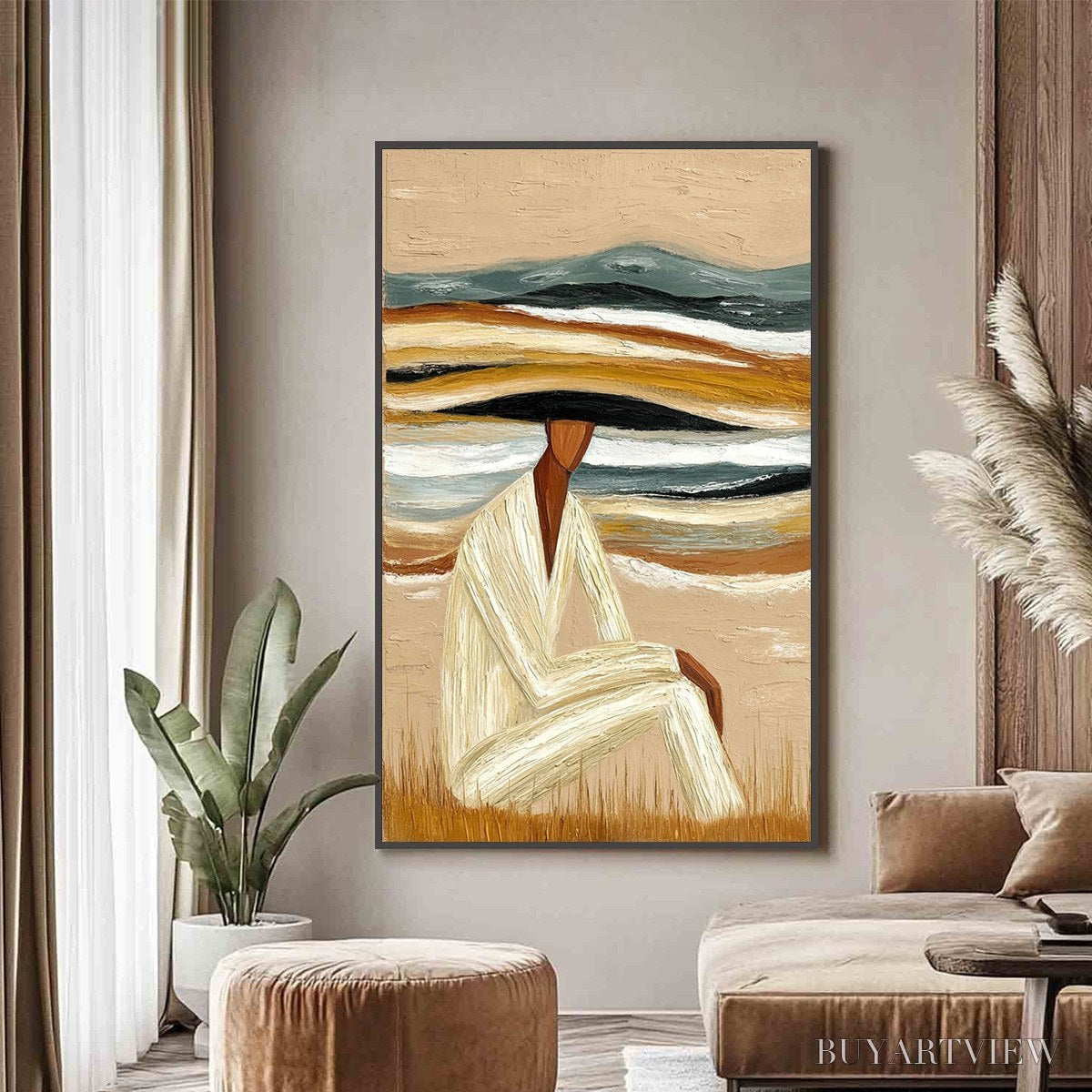 BUYARTVIEW Earthen Repose – Textured Abstract Figurative Painting for Modern Decor - image 4