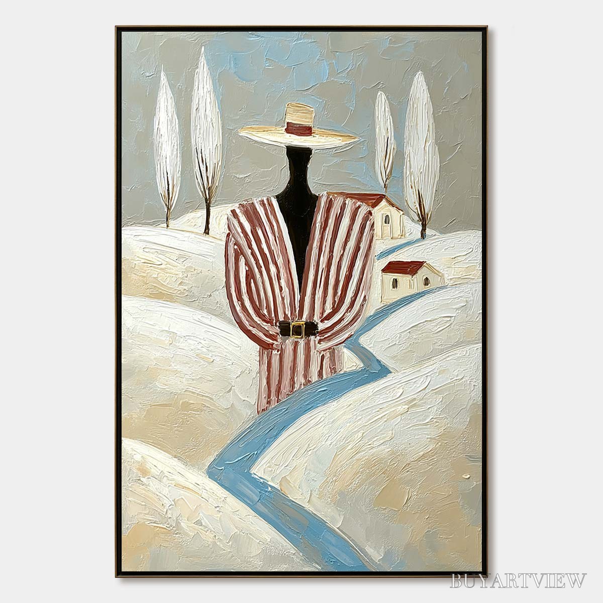 BUYARTVIEW the Wanderer'S Path – Textured Figurative Landscape Painting - image 1