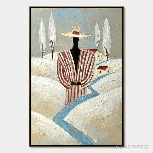 BUYARTVIEW the Wanderer'S Path – Textured Figurative Landscape Painting - image 1
