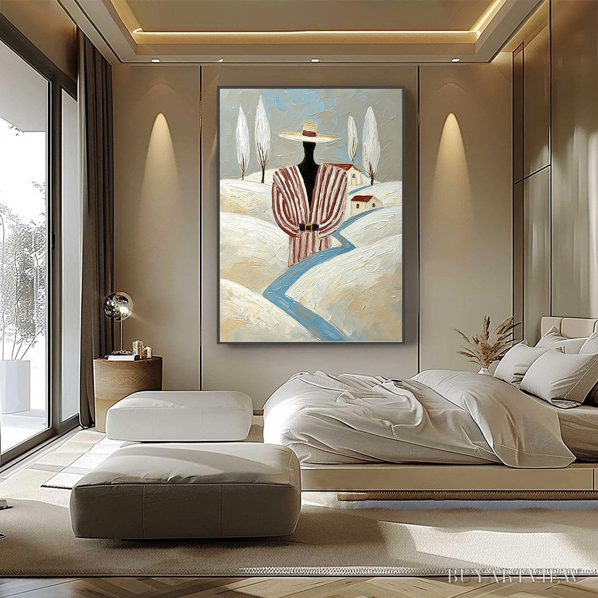 BUYARTVIEW the Wanderer'S Path – Textured Figurative Landscape Painting - image 6