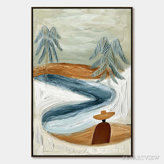 BUYARTVIEW Coastal Reverie – Textured Wabi Sabi Coastal Landscape Painting - image 1
