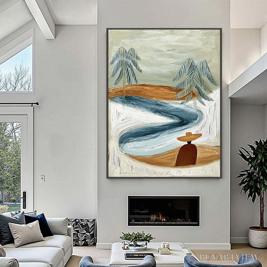 BUYARTVIEW Coastal Reverie – Textured Wabi Sabi Coastal Landscape Painting - image 2