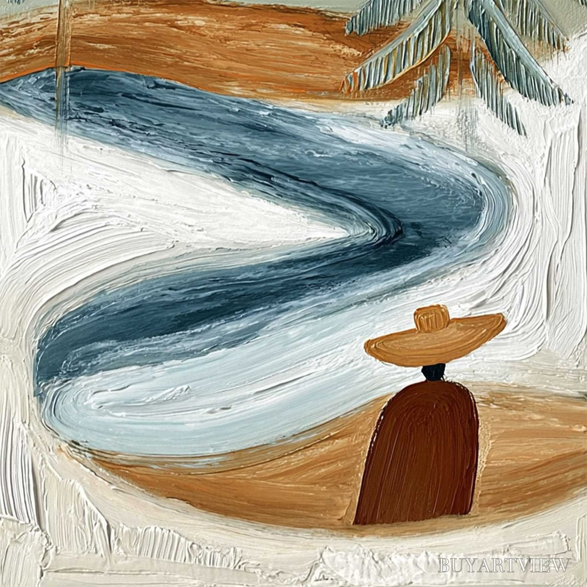 BUYARTVIEW Coastal Reverie – Textured Wabi Sabi Coastal Landscape Painting - image 3