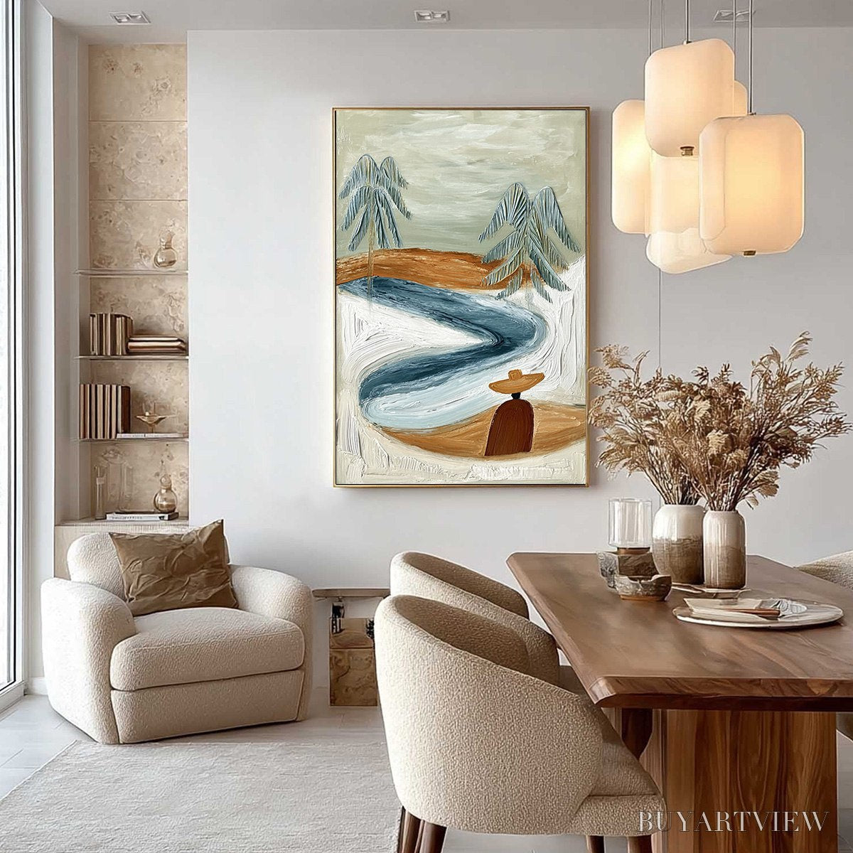 BUYARTVIEW Coastal Reverie – Textured Wabi Sabi Coastal Landscape Painting - image 4
