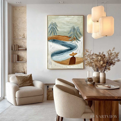 BUYARTVIEW Coastal Reverie – Textured Wabi Sabi Coastal Landscape Painting - image 4