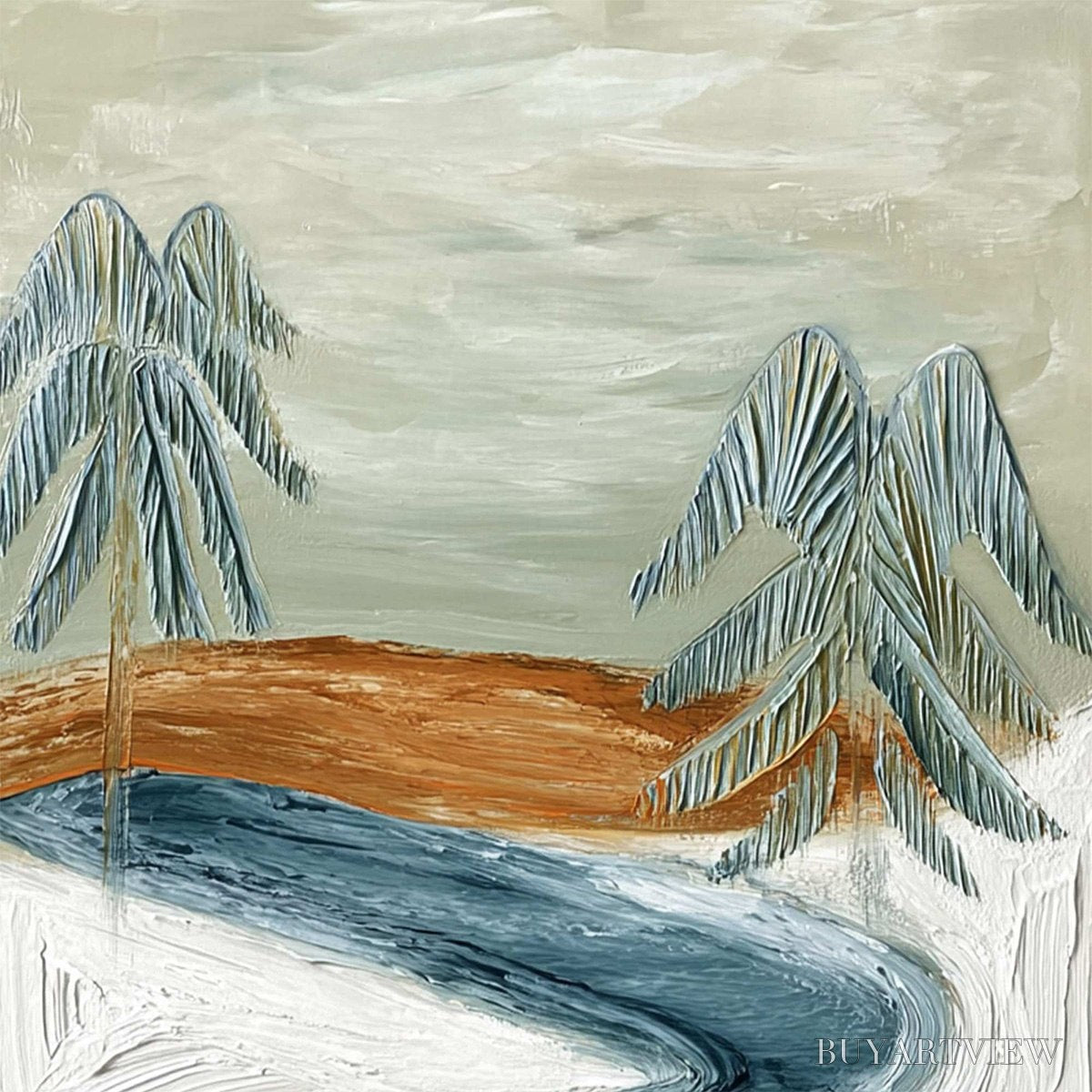 BUYARTVIEW Coastal Reverie – Textured Wabi Sabi Coastal Landscape Painting - image 5
