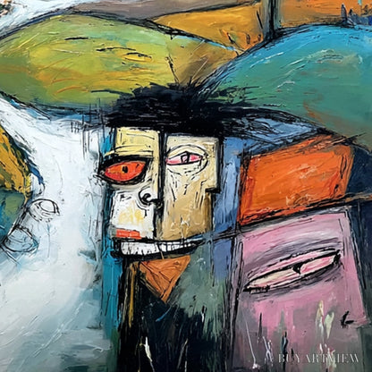 BUYARTVIEW Village of Eyes – Colorful Abstract Figurative Cityscape Painting - image 3