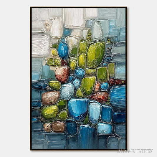 BUYARTVIEW Riverbed Gems – Textured Vertical Abstract Impasto - image 1