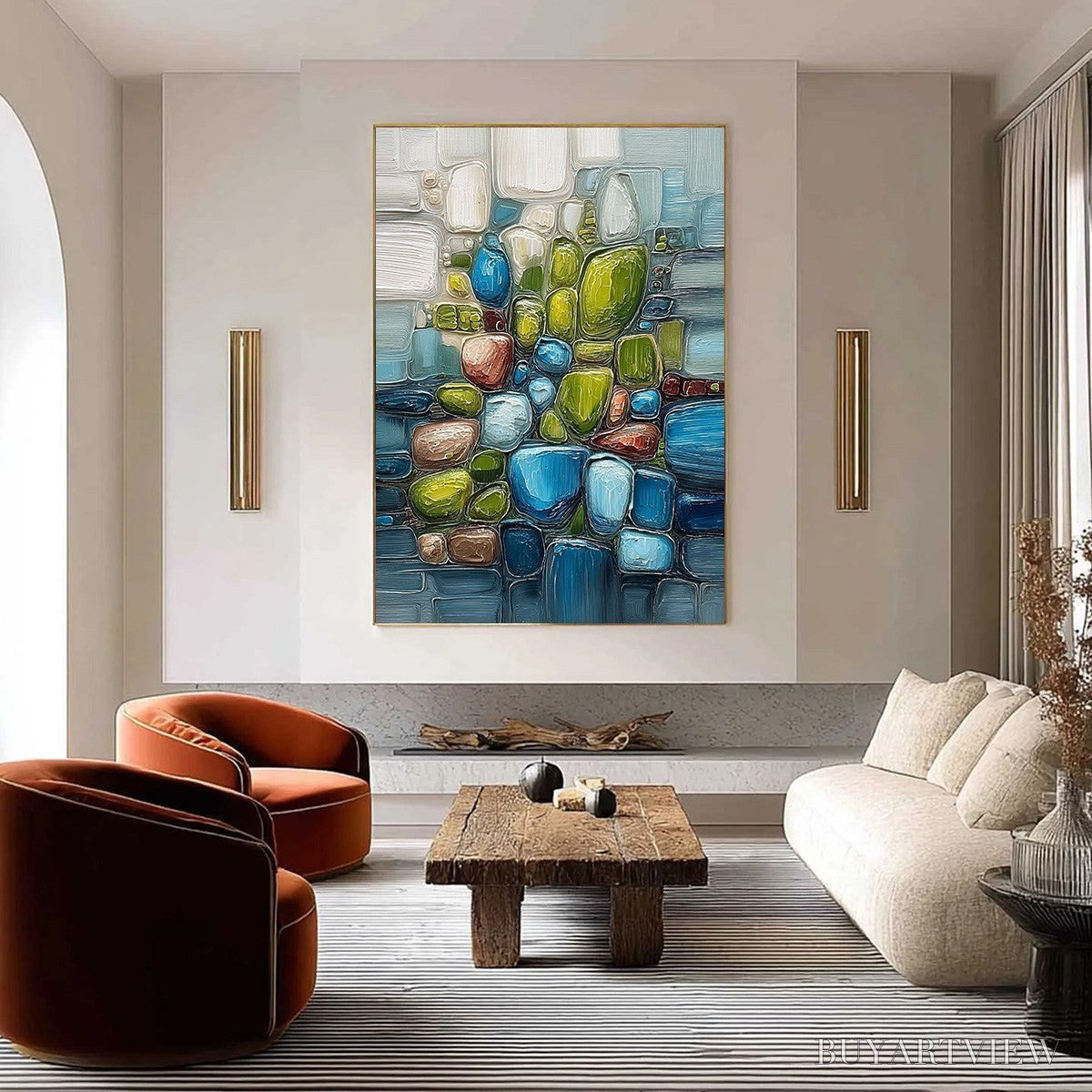 BUYARTVIEW Riverbed Gems – Textured Vertical Abstract Impasto - image 2