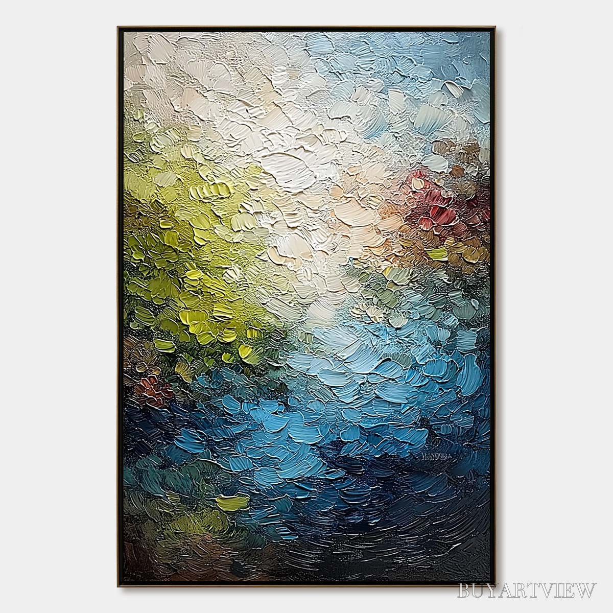 BUYARTVIEW Lakeside Reverie – Textured Abstract Landscape Impasto Oil Painting - image 1