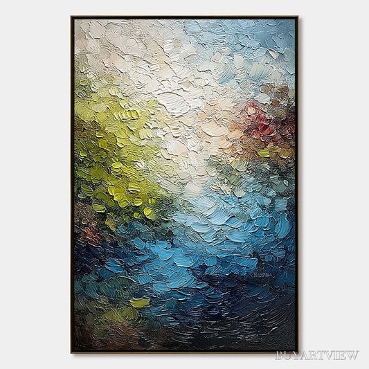 BUYARTVIEW Lakeside Reverie – Textured Abstract Landscape Impasto Oil Painting - image 1