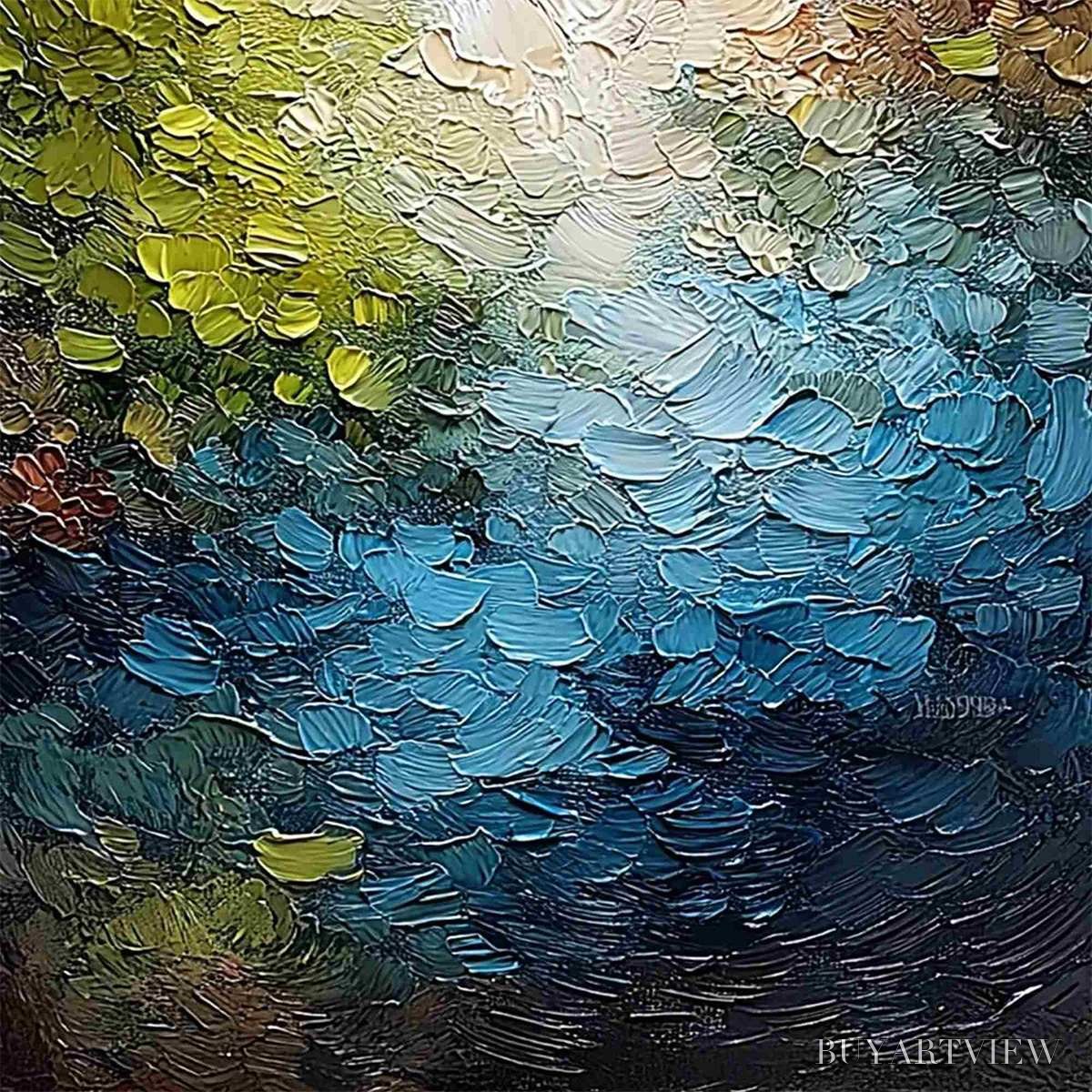BUYARTVIEW Lakeside Reverie – Textured Abstract Landscape Impasto Oil Painting - image 3
