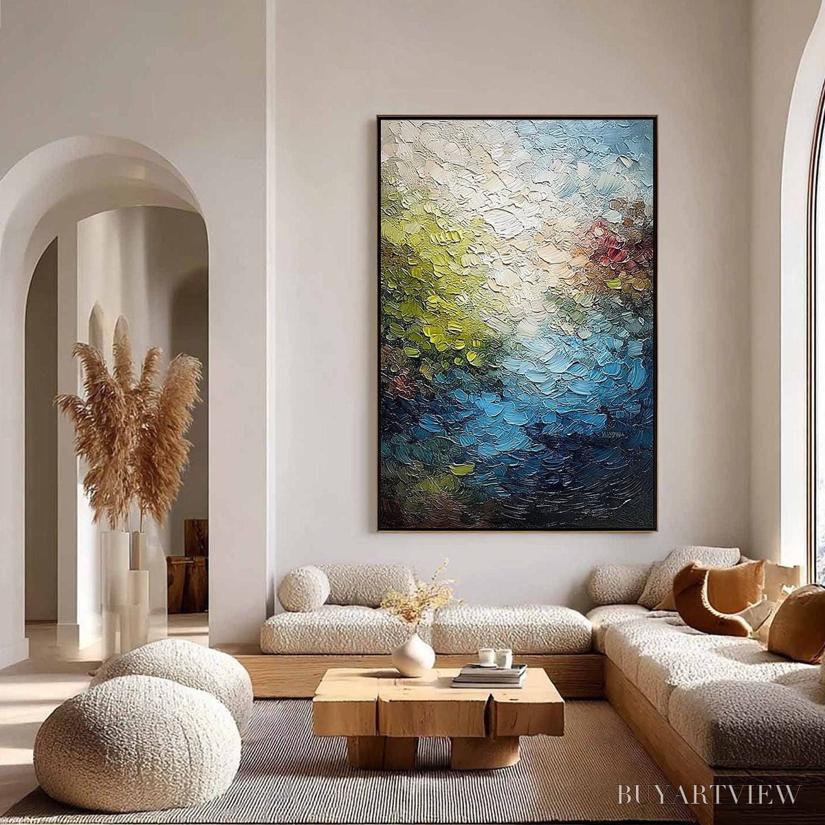 BUYARTVIEW Lakeside Reverie – Textured Abstract Landscape Impasto Oil Painting - image 4