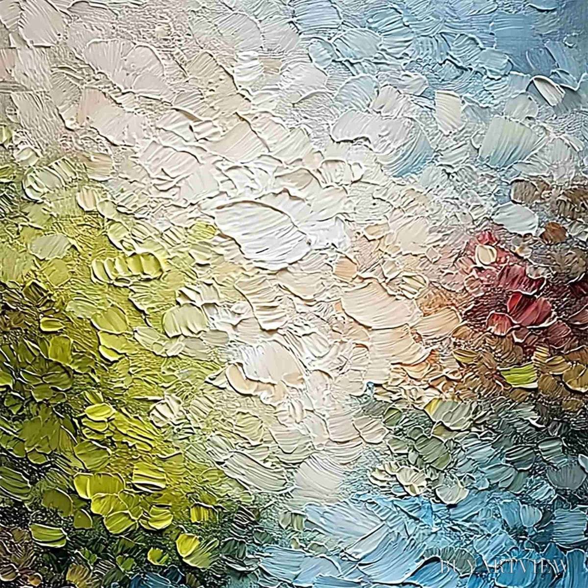 BUYARTVIEW Lakeside Reverie – Textured Abstract Landscape Impasto Oil Painting - image 5