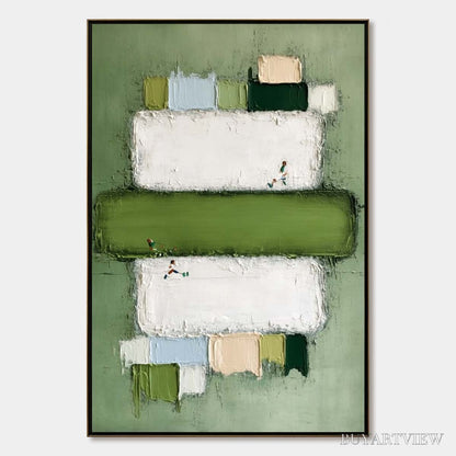 BUYARTVIEW Greenfield Arena – Textured Abstract Sports Painting with Minimalist Green Tones - image 1