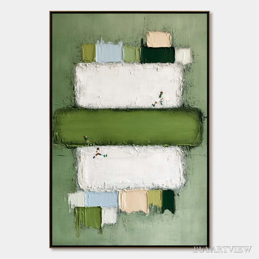 BUYARTVIEW Greenfield Arena – Textured Abstract Sports Painting with Minimalist Green Tones - image 1