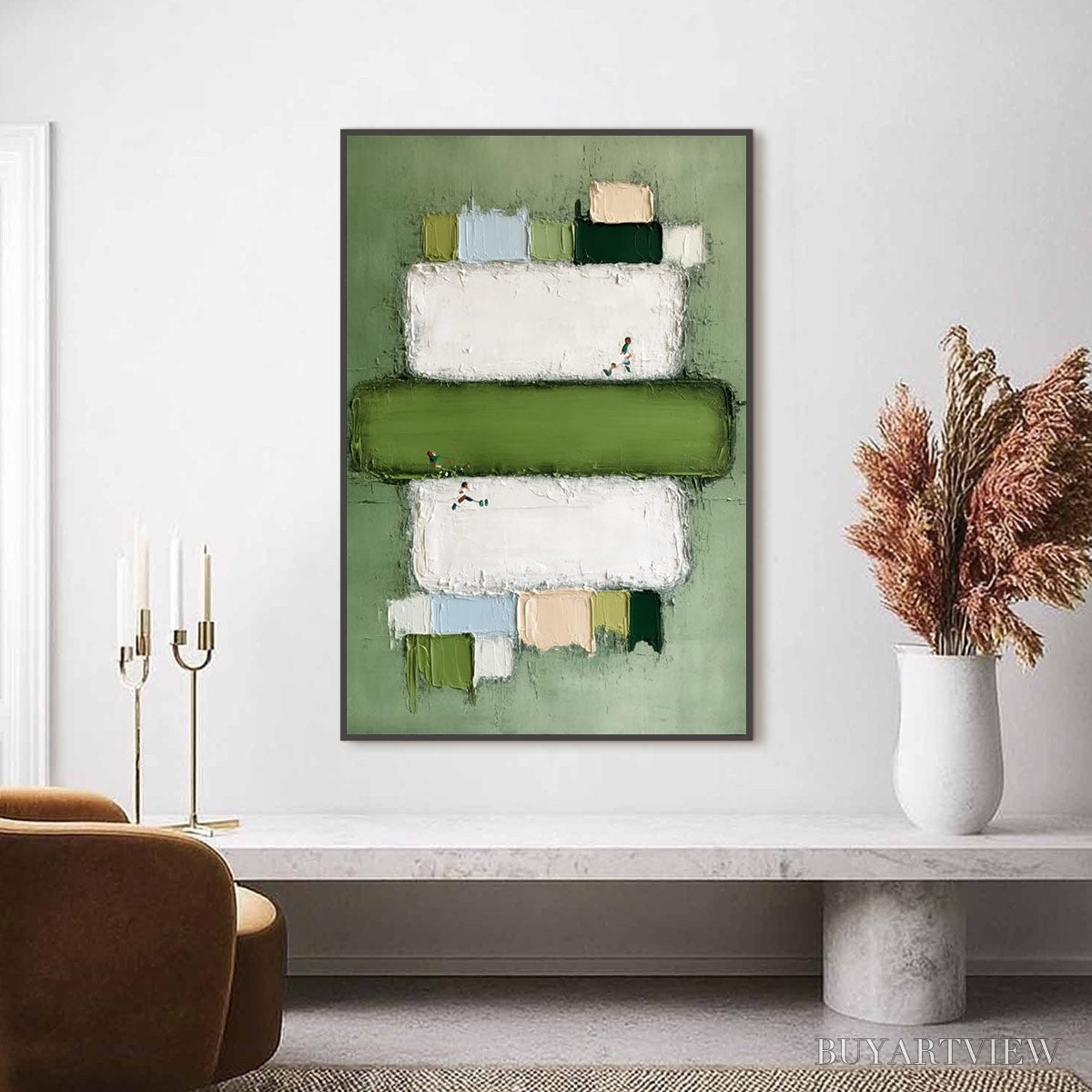 BUYARTVIEW Greenfield Arena – Textured Abstract Sports Painting with Minimalist Green Tones - image 2