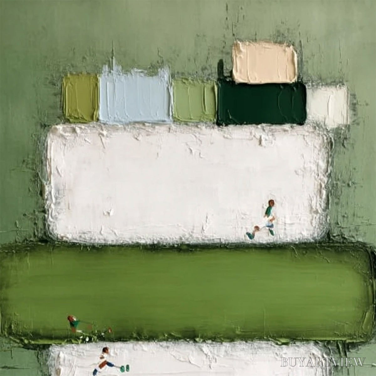 BUYARTVIEW Greenfield Arena – Textured Abstract Sports Painting with Minimalist Green Tones - image 3