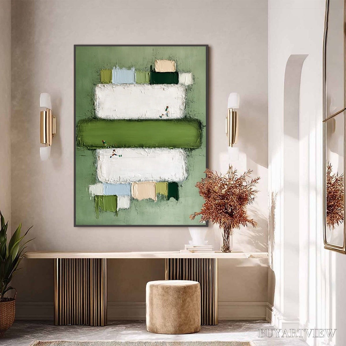 BUYARTVIEW Greenfield Arena – Textured Abstract Sports Painting with Minimalist Green Tones - image 4