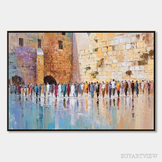 BUYARTVIEW Stones of Reverence – Textured Palette Knife Painting of a Historic Pilgrimage - image 1