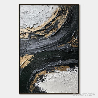 BUYARTVIEW Kintsugi Rift – Textured Wabi Sabi Abstract Painting in Black and Gold - image 1