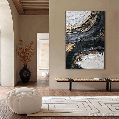 BUYARTVIEW Kintsugi Rift – Textured Wabi Sabi Abstract Painting in Black and Gold - image 4