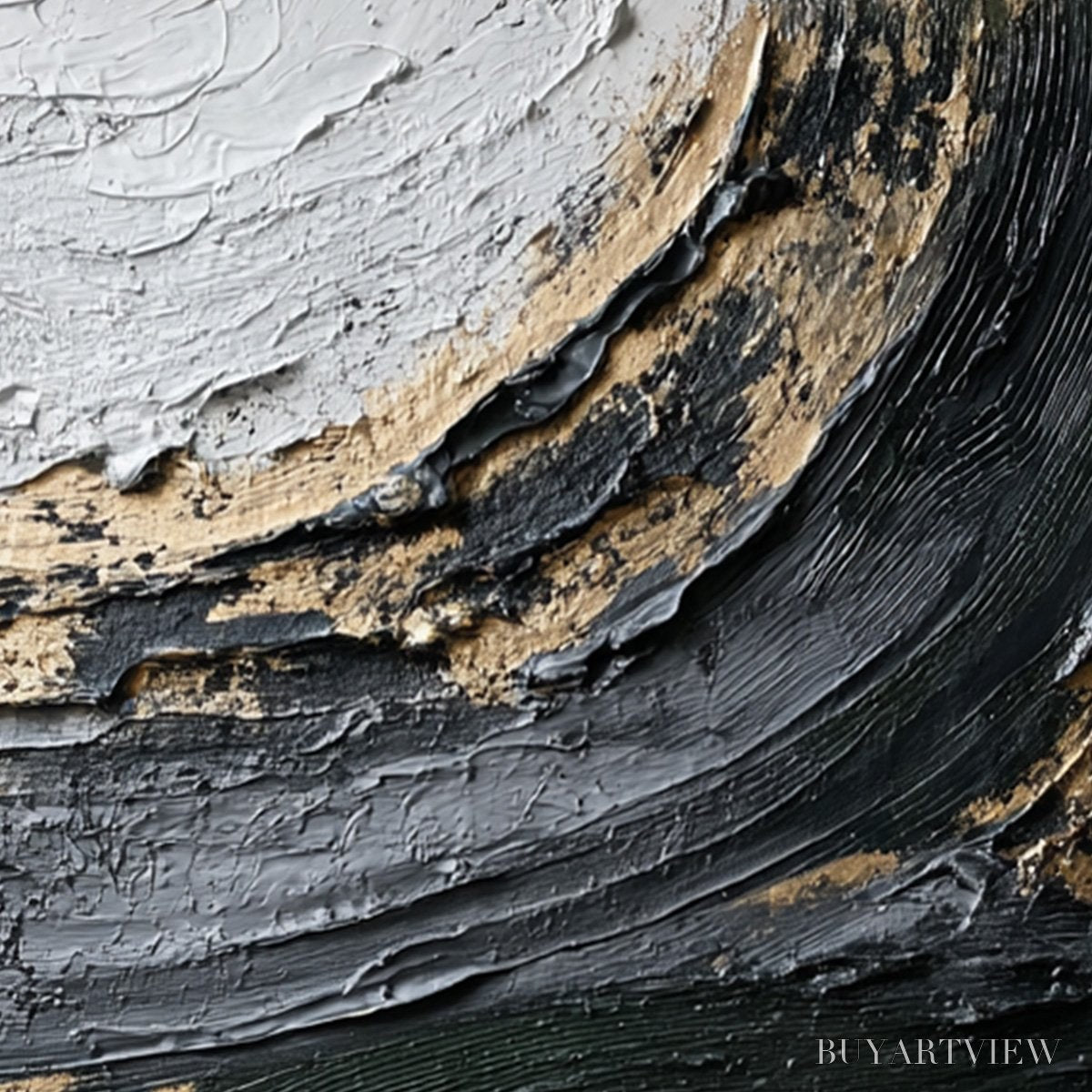 BUYARTVIEW Kintsugi Rift – Textured Wabi Sabi Abstract Painting in Black and Gold - image 5