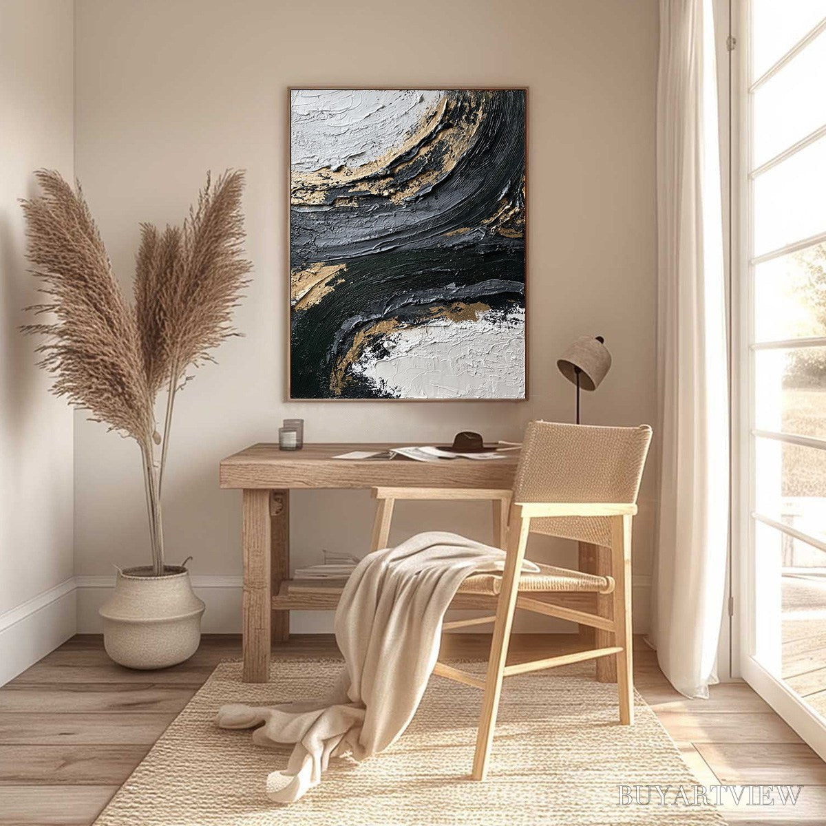 BUYARTVIEW Kintsugi Rift – Textured Wabi Sabi Abstract Painting in Black and Gold - image 6
