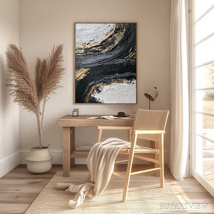 BUYARTVIEW Kintsugi Rift – Textured Wabi Sabi Abstract Painting in Black and Gold - image 6