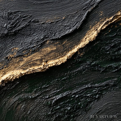 BUYARTVIEW Kintsugi River – Wabi Sabi Textured Abstract Art in Black, White, and Gold - image 3