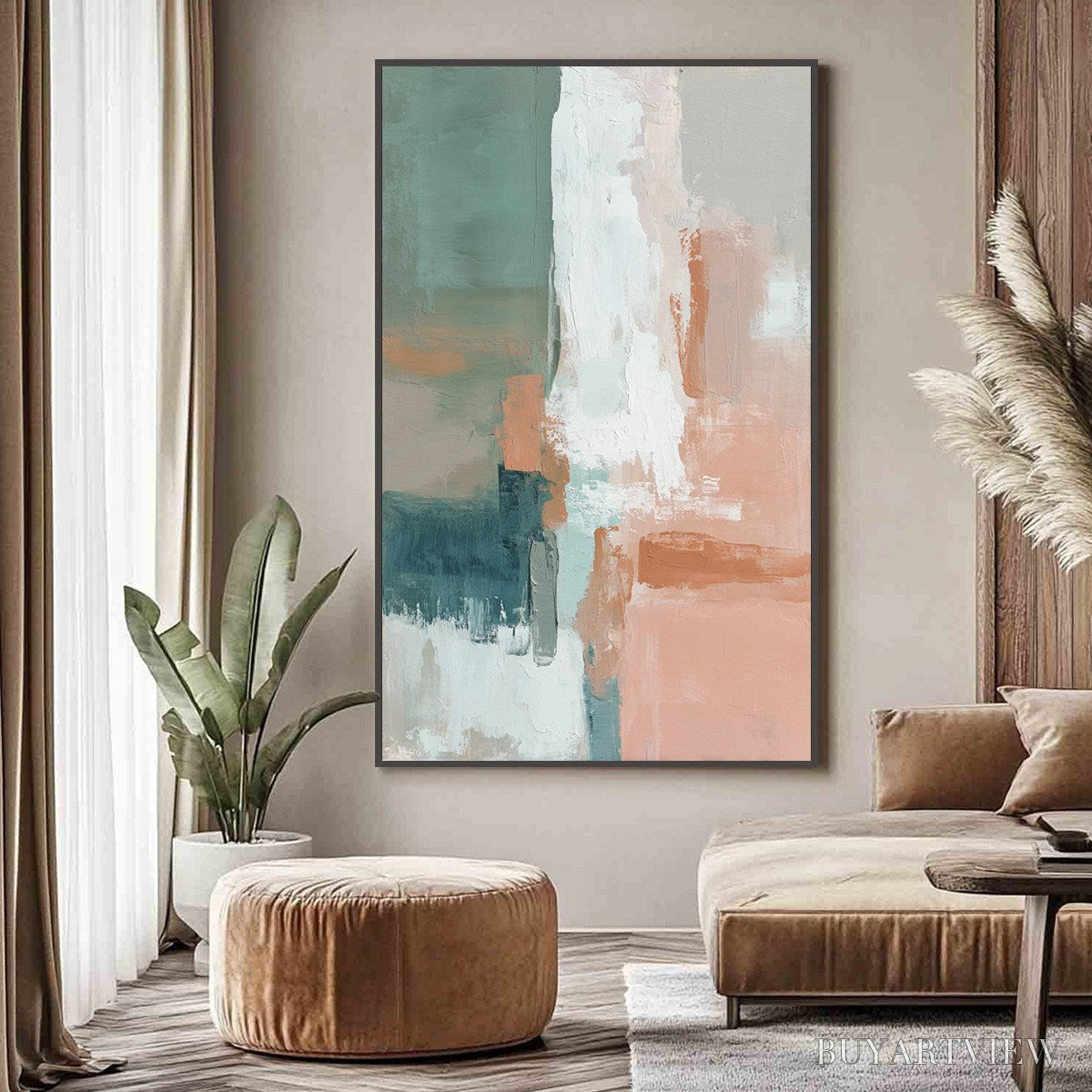 BUYARTVIEW Coastal Echoes – Muted Tones Abstract Landscape Painting - image 2