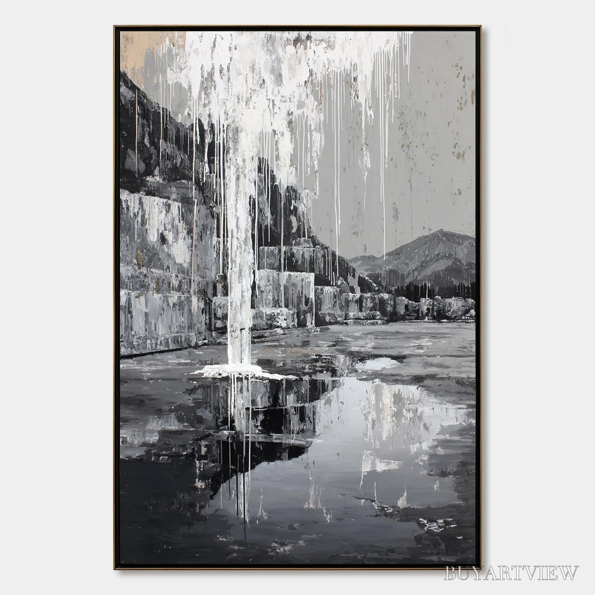 BUYARTVIEW Echo Chamber – Monochromatic Industrial Abstract Landscape Painting - image 1