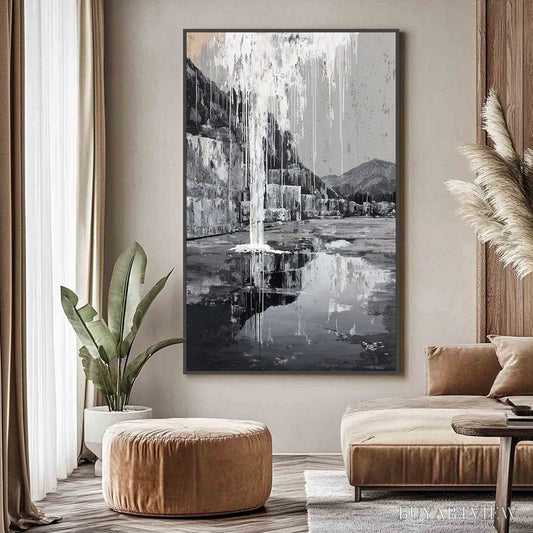 BUYARTVIEW Echo Chamber – Monochromatic Industrial Abstract Landscape Painting - image 2