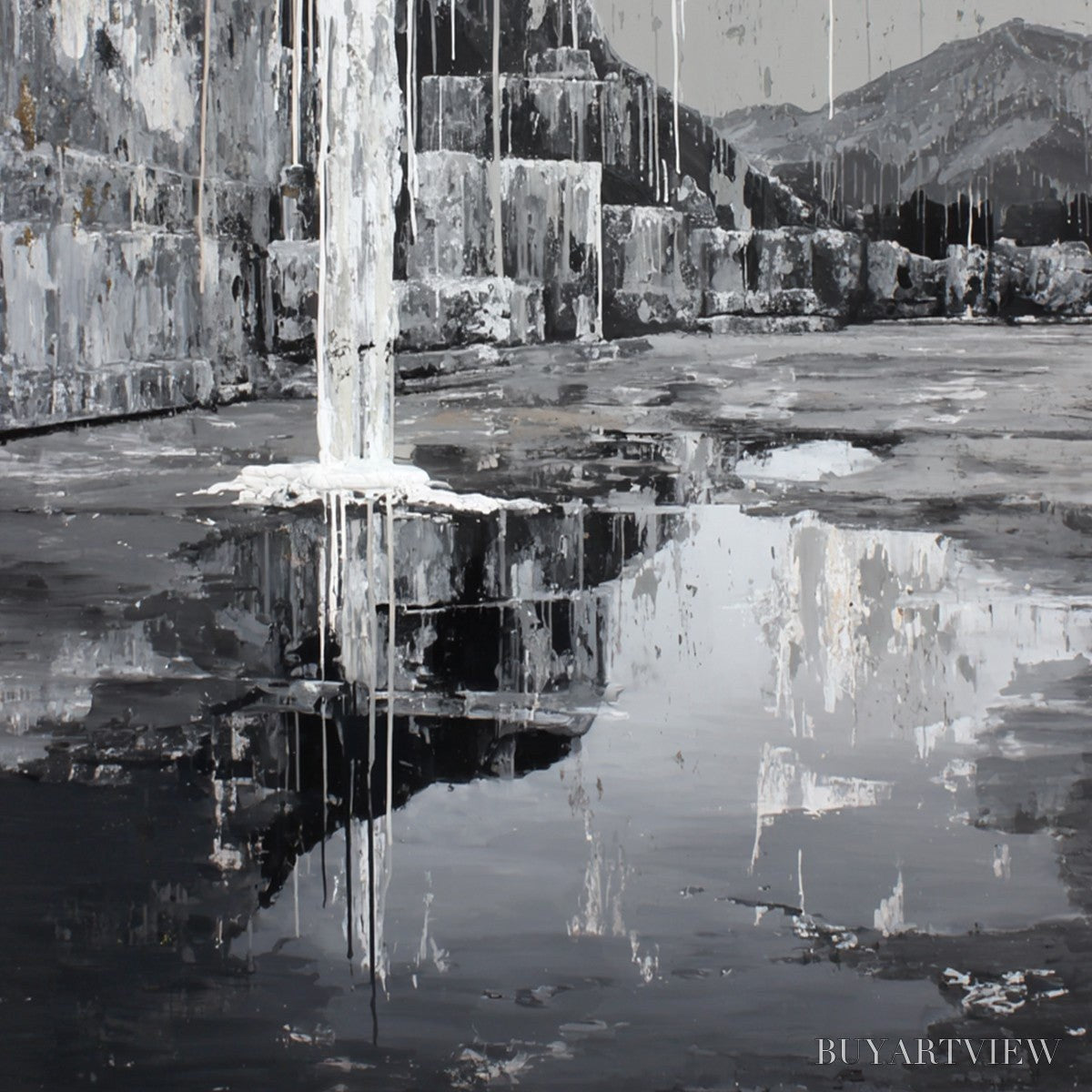 BUYARTVIEW Echo Chamber – Monochromatic Industrial Abstract Landscape Painting - image 3
