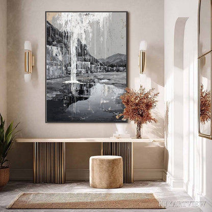 BUYARTVIEW Echo Chamber – Monochromatic Industrial Abstract Landscape Painting - image 4