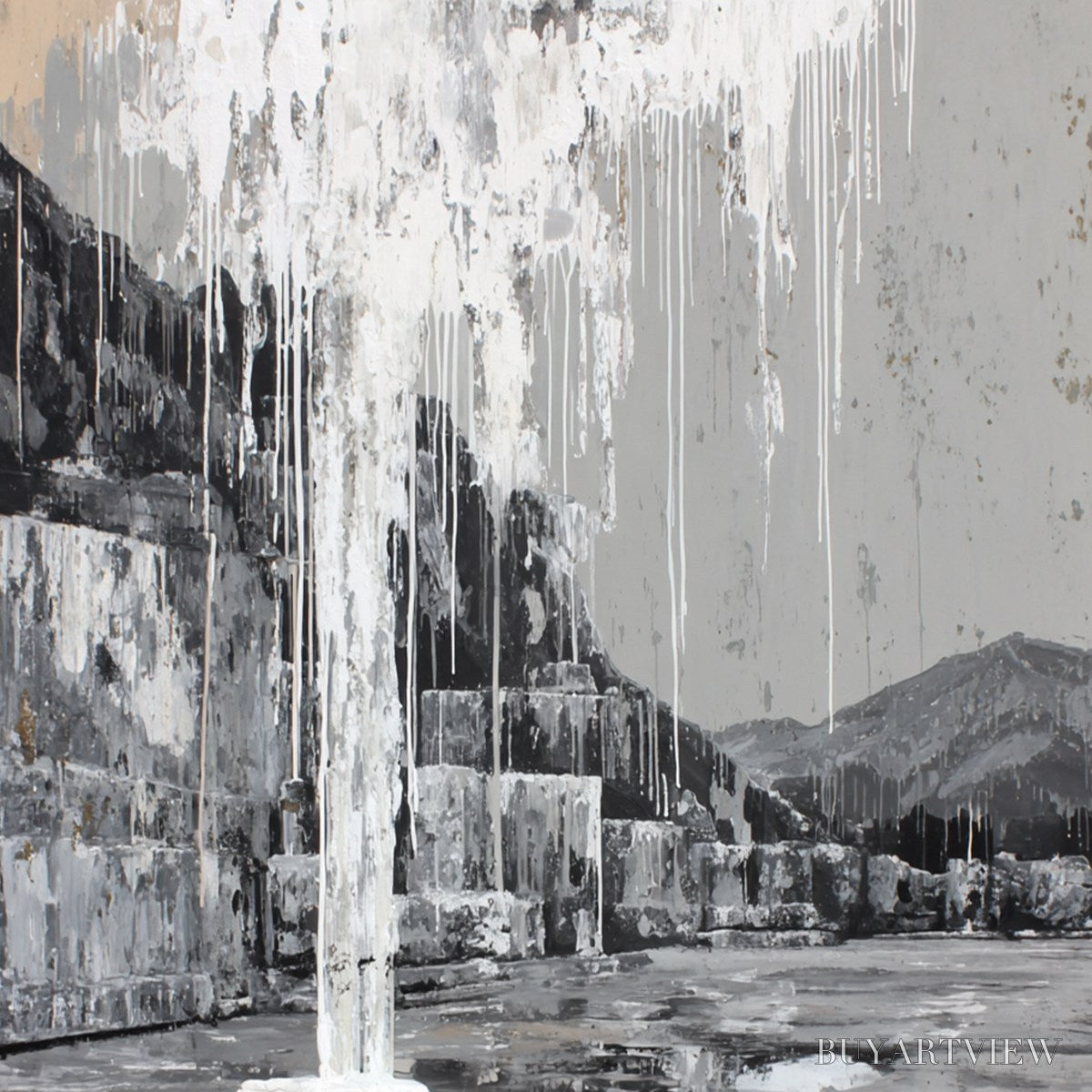 BUYARTVIEW Echo Chamber – Monochromatic Industrial Abstract Landscape Painting - image 5