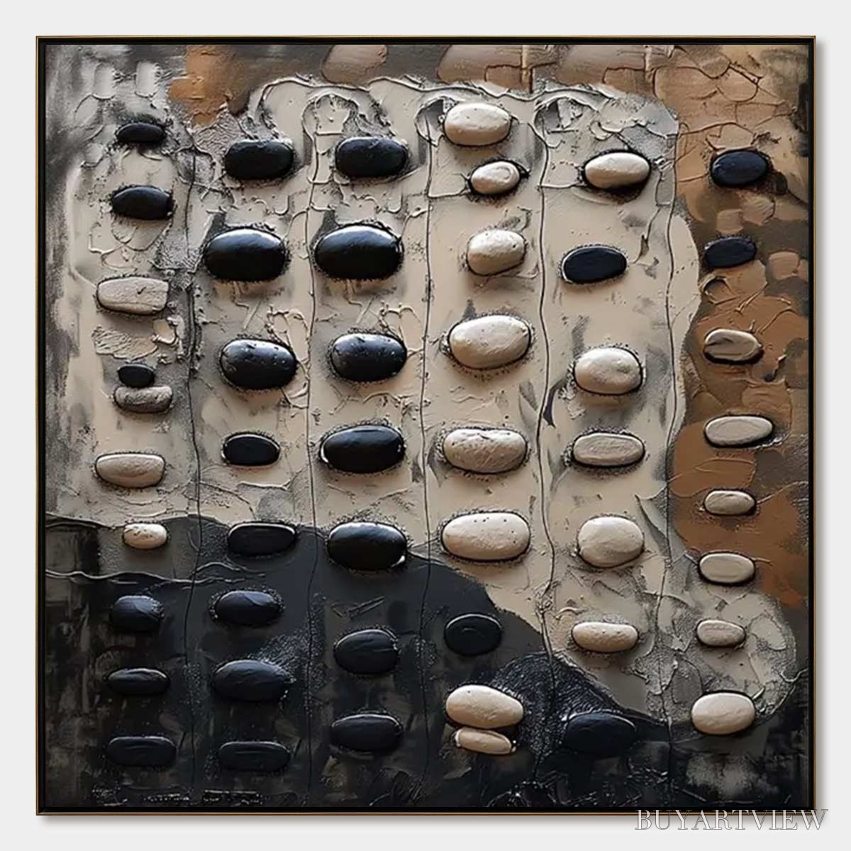 BUYARTVIEW River Stones – Textured Neutral Abstract Oil Painting - image 1