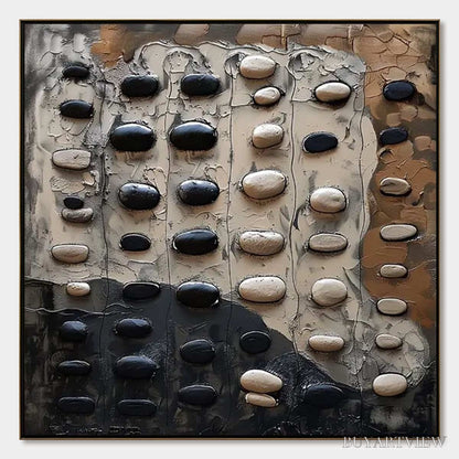BUYARTVIEW River Stones – Textured Neutral Abstract Oil Painting - image 1