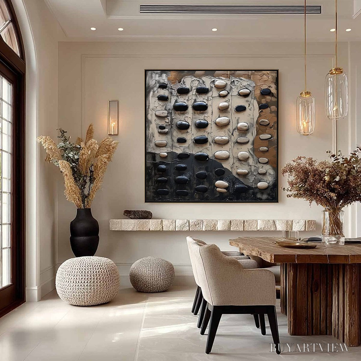 BUYARTVIEW River Stones – Textured Neutral Abstract Oil Painting - image 2