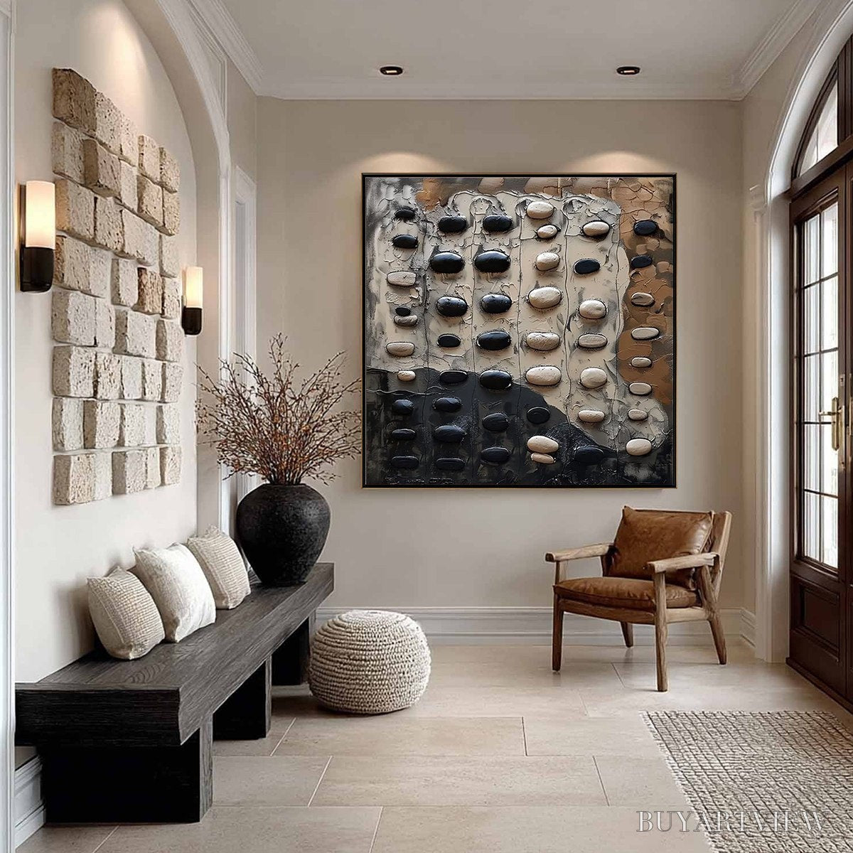 BUYARTVIEW River Stones – Textured Neutral Abstract Oil Painting - image 3