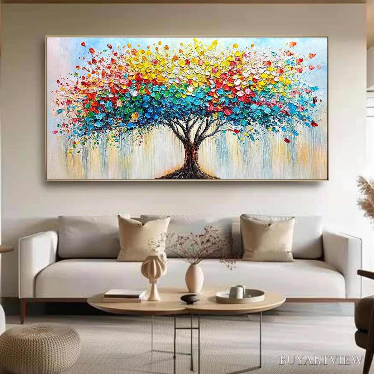 BUYARTVIEW Ready to Ship | Rainbow Burst – Textured Impasto Tree of Life Oil Painting - image 1