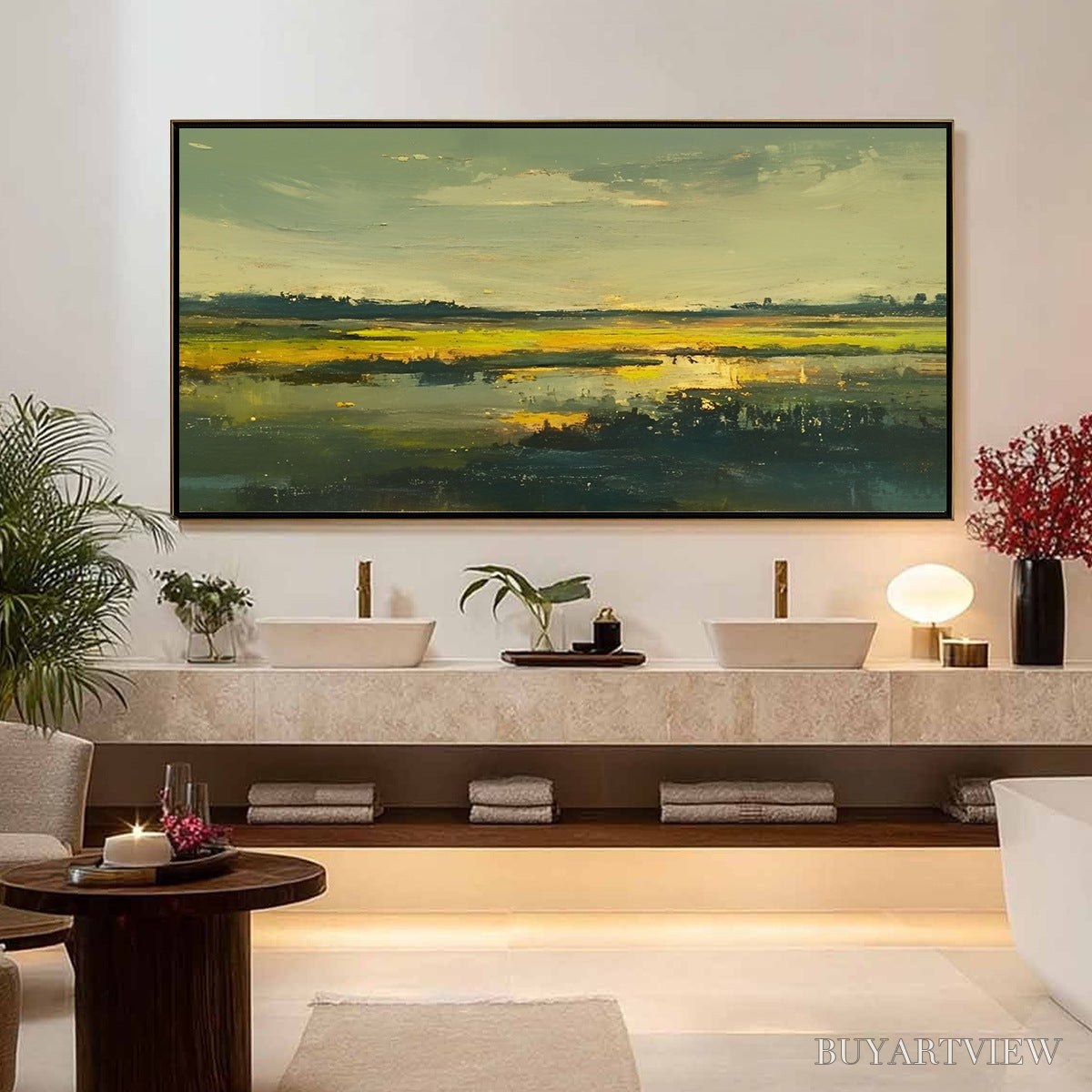 BUYARTVIEW Golden Marsh – Abstract Impressionist Landscape Painting - image 2