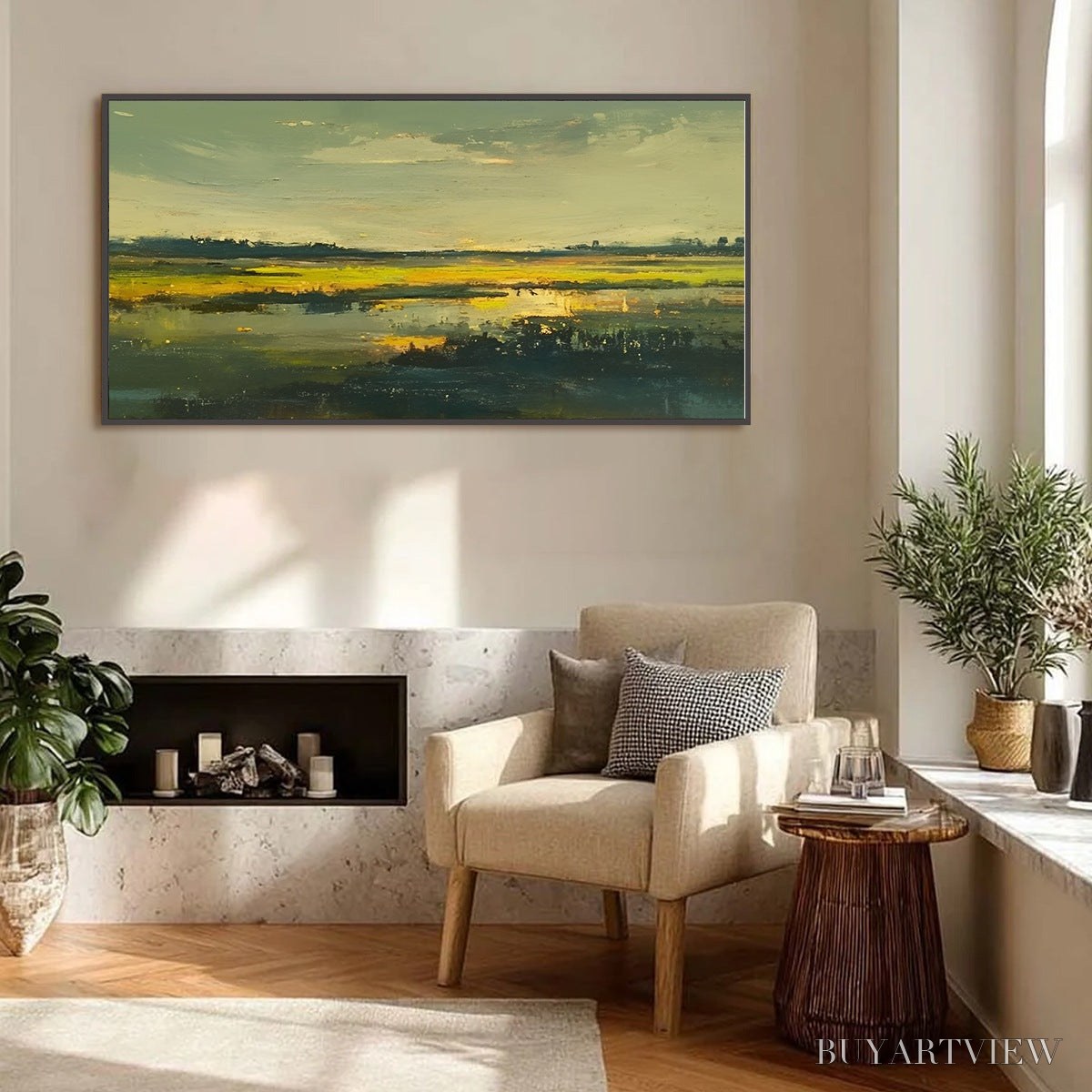 BUYARTVIEW Golden Marsh – Abstract Impressionist Landscape Painting - image 3