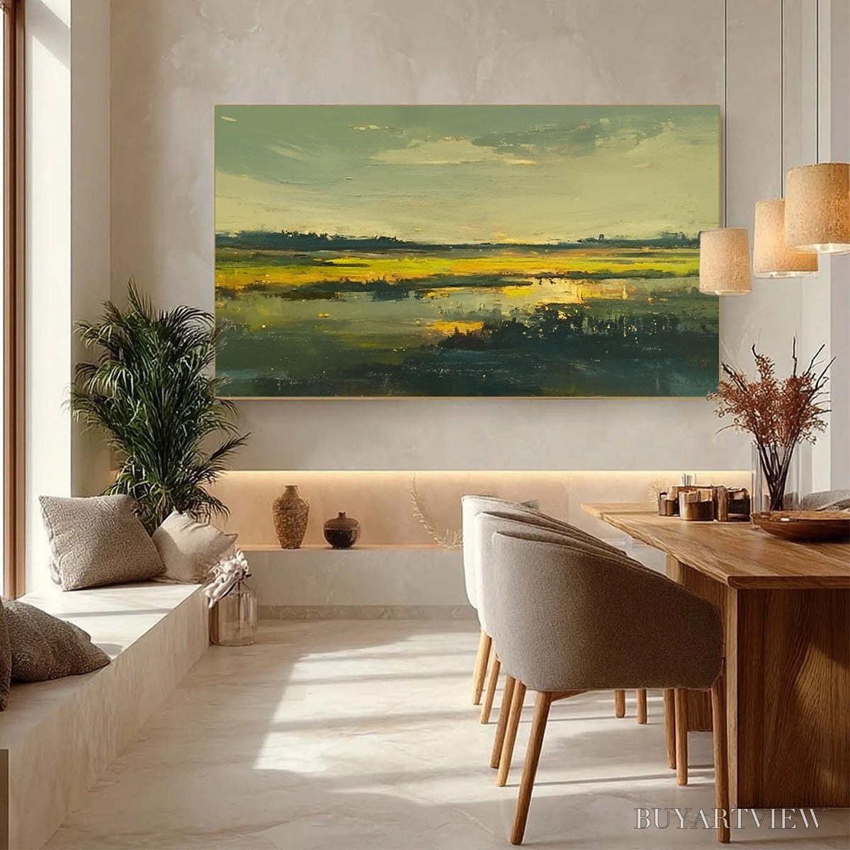 BUYARTVIEW Golden Marsh – Abstract Impressionist Landscape Painting - image 4