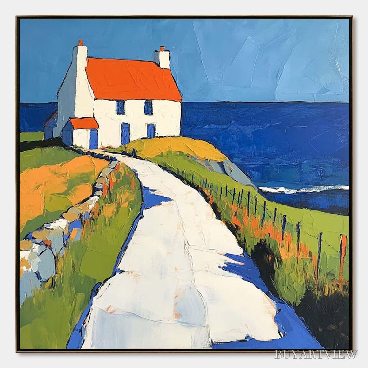 BUYARTVIEW Seaside Cottage – Impasto Coastal Landscape Oil Painting - image 1