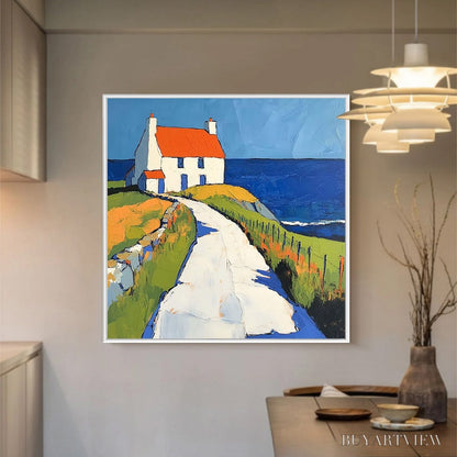 BUYARTVIEW Seaside Cottage – Impasto Coastal Landscape Oil Painting - image 2