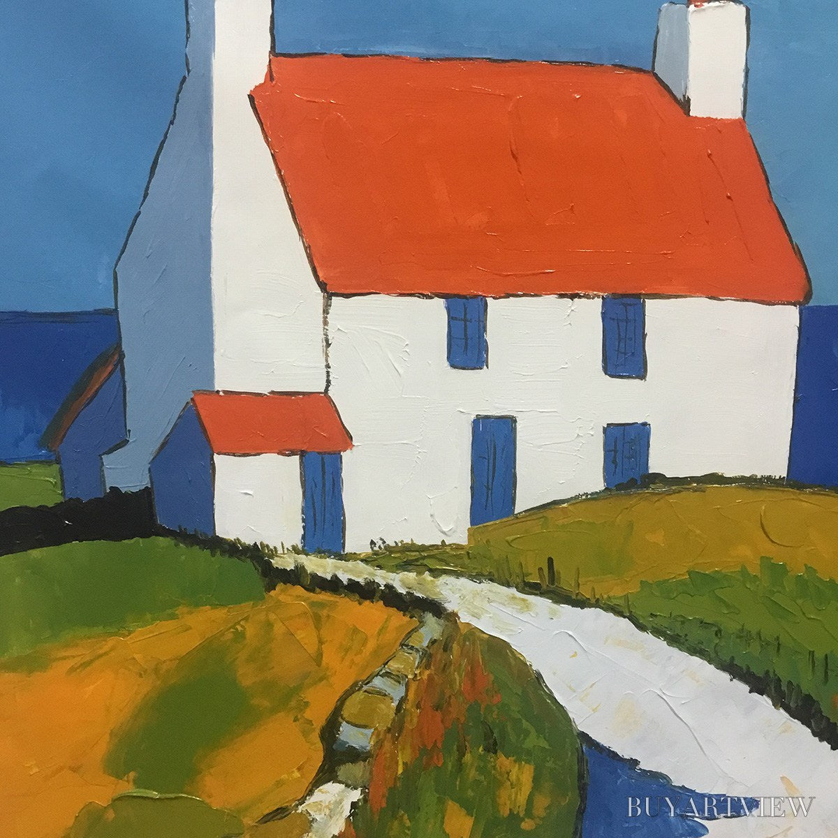 BUYARTVIEW Seaside Cottage – Impasto Coastal Landscape Oil Painting - image 3