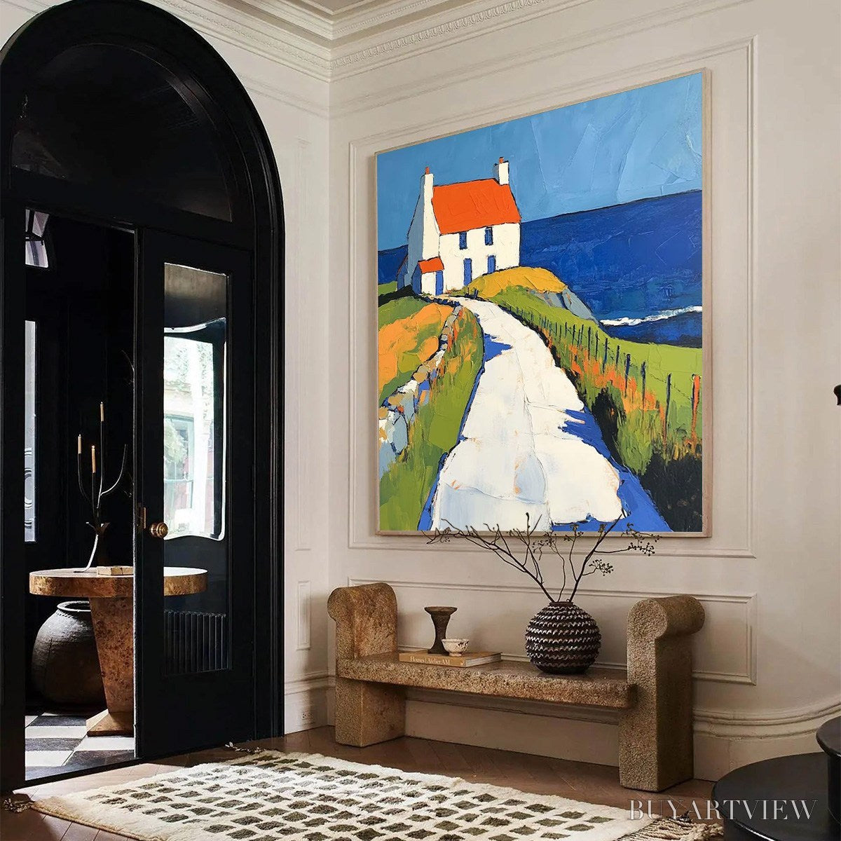 BUYARTVIEW Seaside Cottage – Impasto Coastal Landscape Oil Painting - image 4