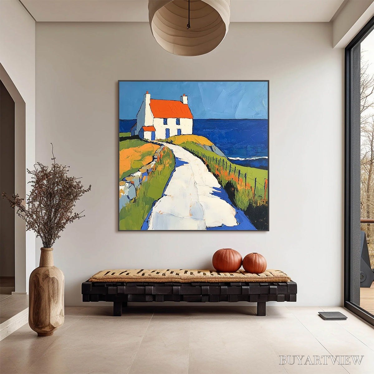 BUYARTVIEW Seaside Cottage – Impasto Coastal Landscape Oil Painting - image 6