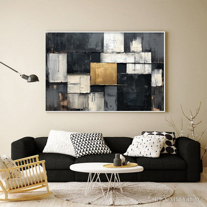 BUYARTVIEW Golden Intersection – Textured Abstract Geometric Oil Painting - image 2